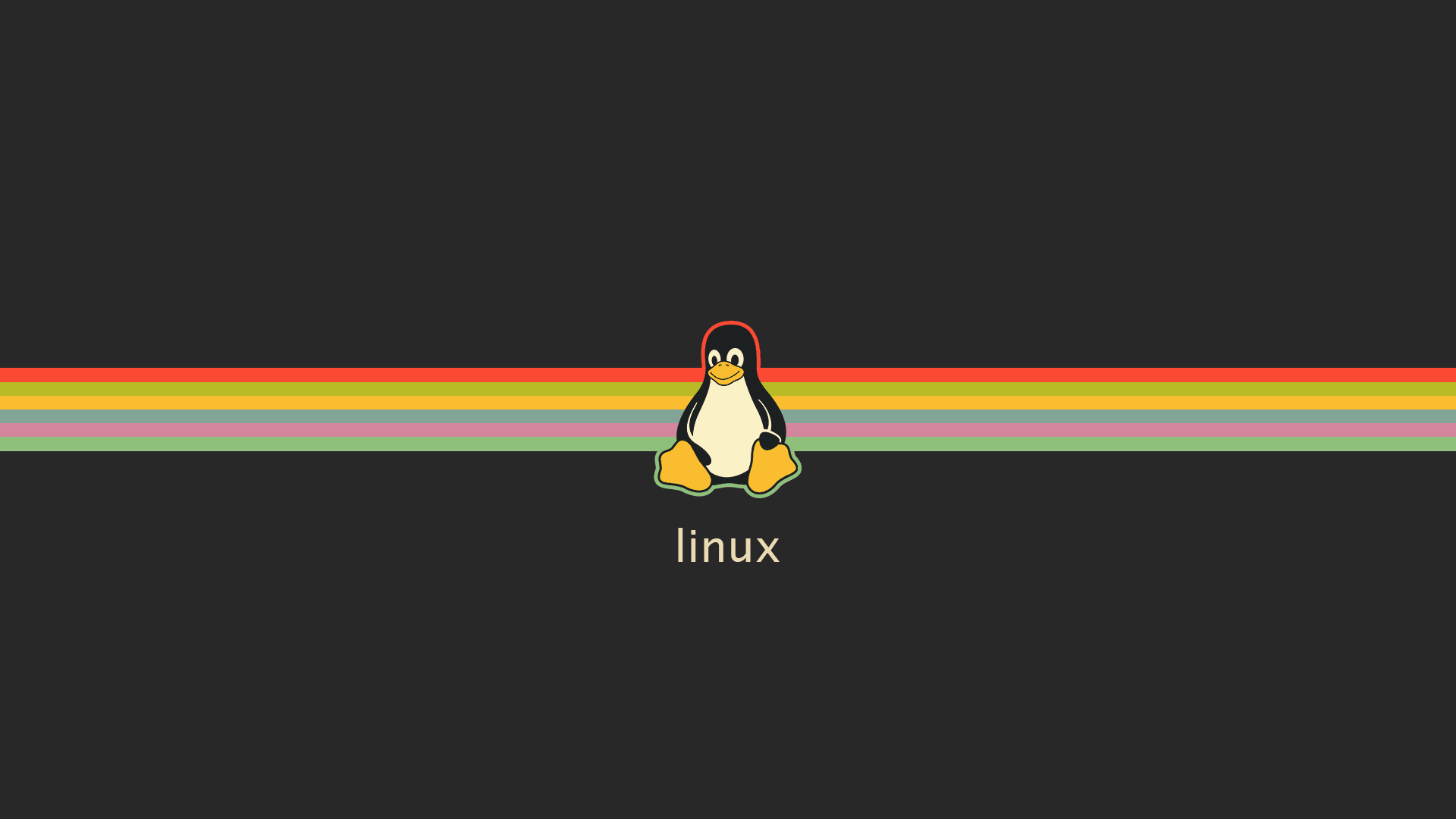 General 1920x1080 Linux Tux gruvbox penguins stripes operating system digital art simple background