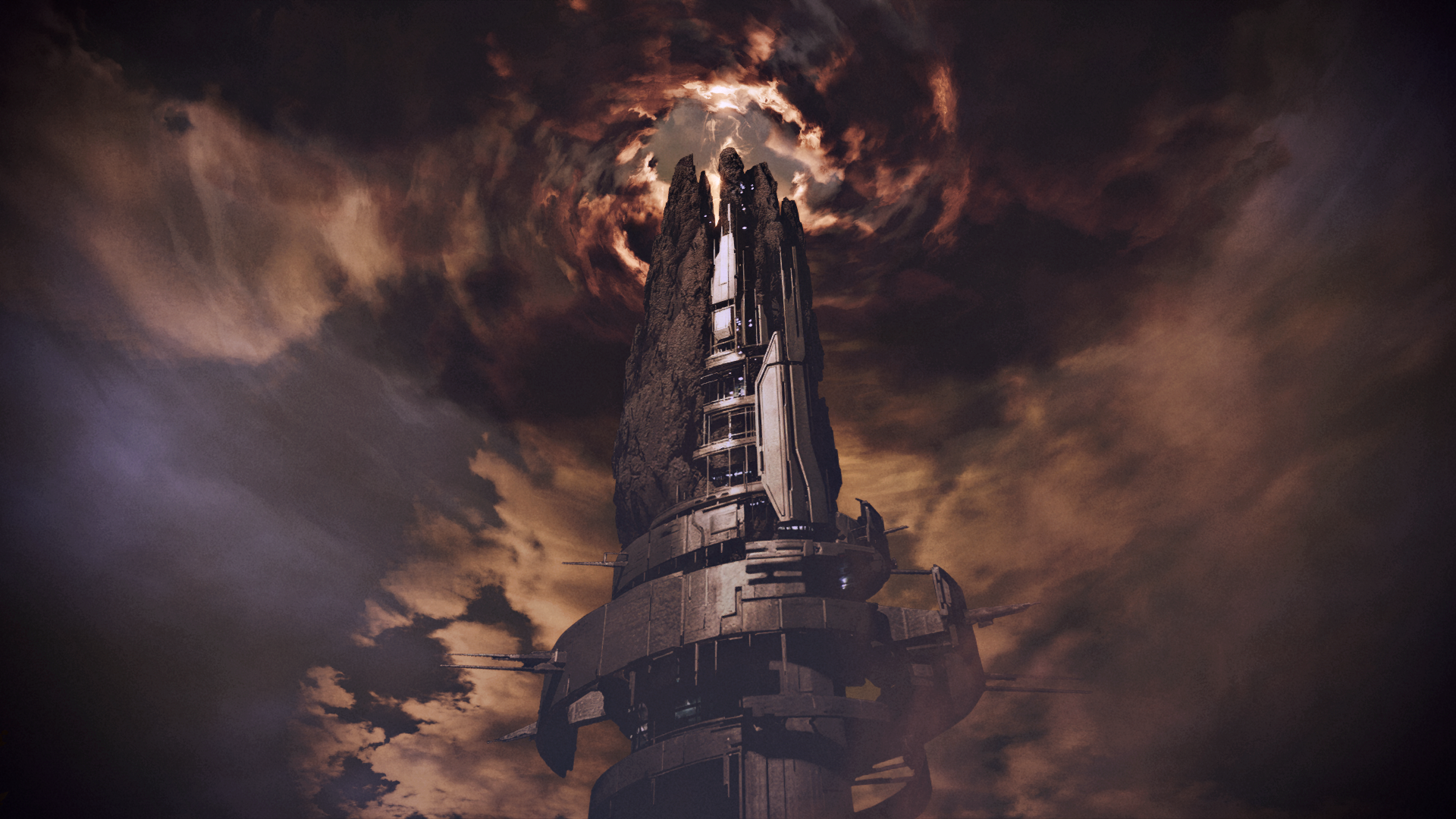 General 1920x1080 video games Mass Effect 2 Mass Effect: Legendary Edition spaceship lights sky dark video game art clouds building CGI