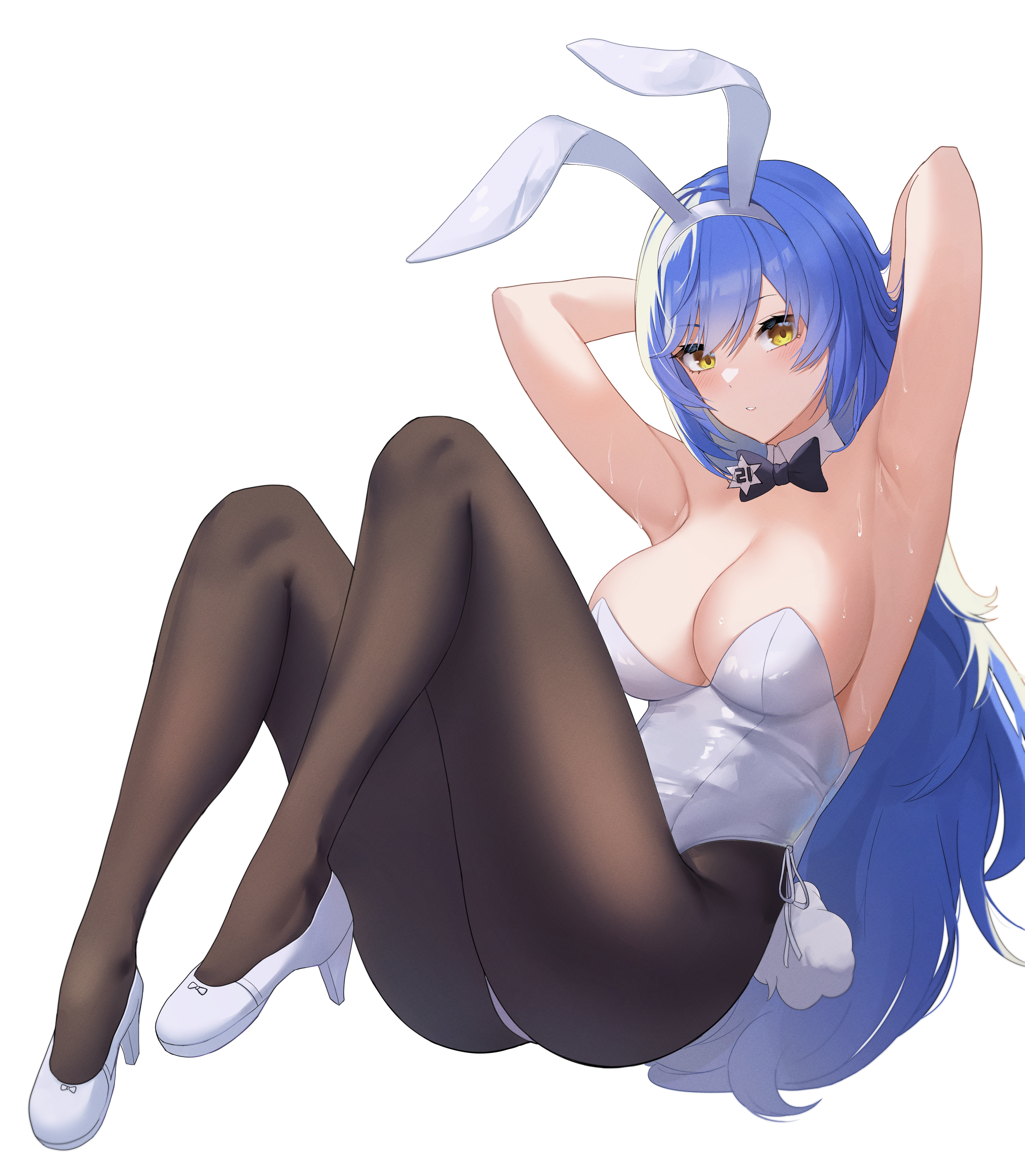 Anime 3826x4389 Girls Frontline TAR-21 (Girls Frontline) anime girls bunny suit bunny ears bunny tail pantyhose heels big boobs armpits blue hair yellow eyes