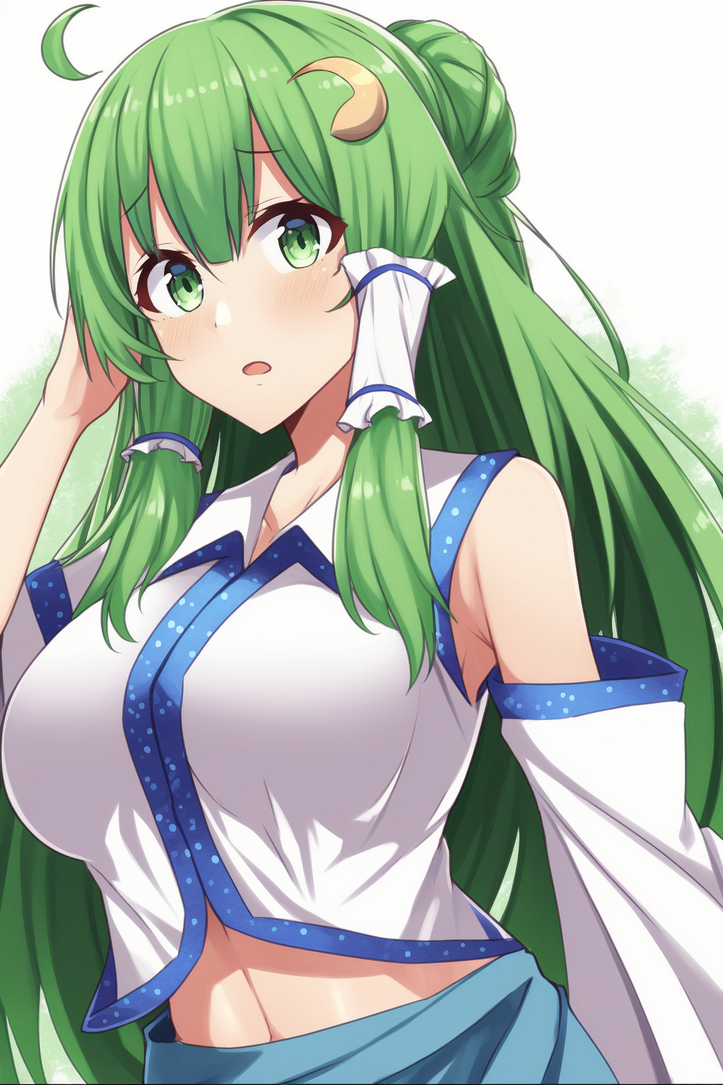 Anime 1024x1536 anime anime girls Touhou Kochiya Sanae long hair green hair solo artwork digital art fan art portrait display green eyes