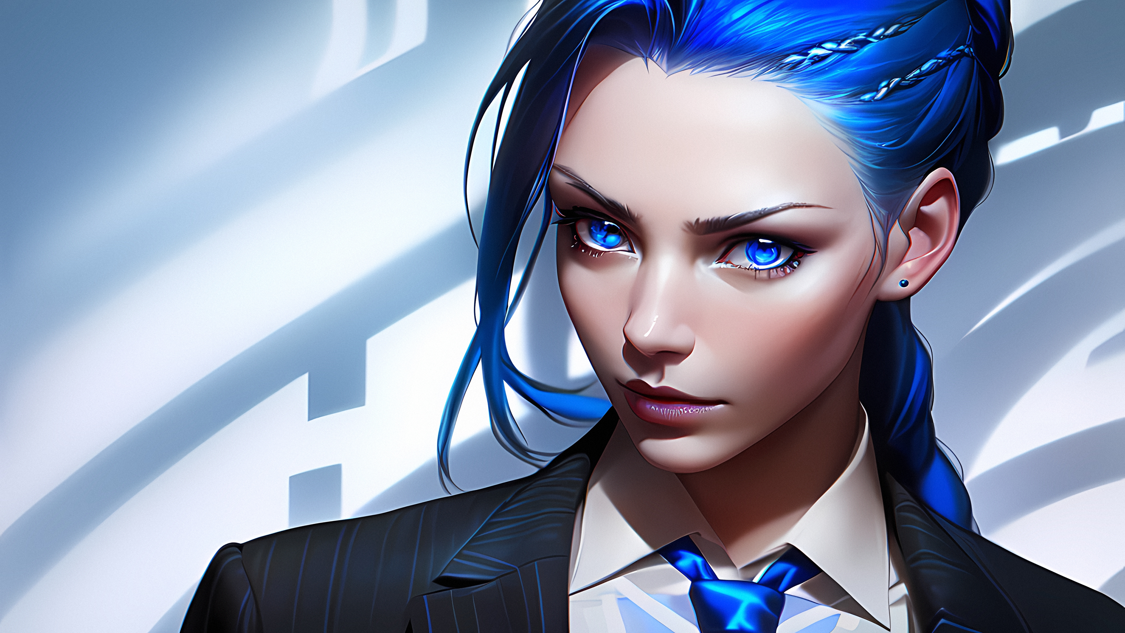General 3840x2160 Stable Diffusion 4K blue blue hair blue eyes women AI art Arcane Jinx (League of Legends) closed mouth face simple background