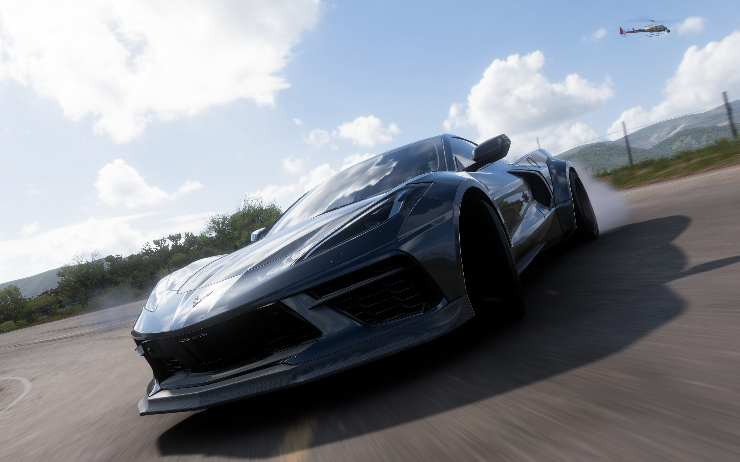 General 2560x1600 Forza Forza Horizon 5 screen shot Corvette car frontal view video games clouds sky CGI road