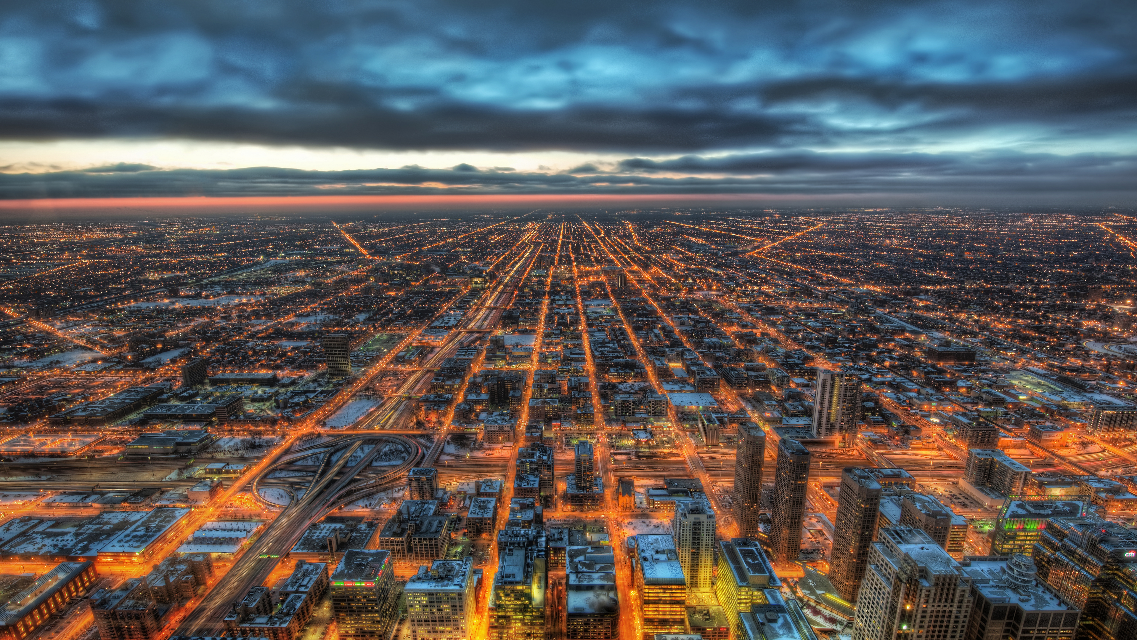General 3840x2160 Trey Ratcliff photography Chicago USA cityscape lights horizon road building skyscraper sky clouds city lights city